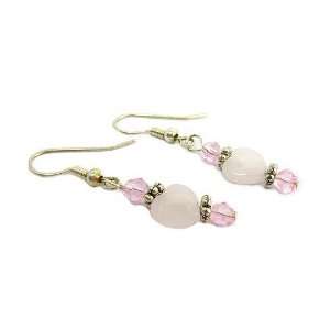   Quartz Faceted Heart Dangle Earrings with Light Rose Colored Crystals
