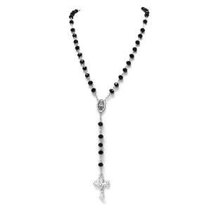 Rosary ~ Black Oval Beads Rosary Necklace with Cross 