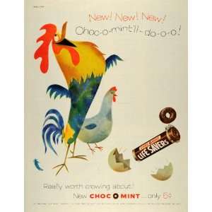 1956 Ad Choc O Mint Colorful Rooster Chicken Crowing Life Savers Candy 