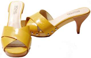 Michael Kors Womens Shoes Black   Peanut   Sun Leather Gala Mule Heels 