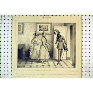    Antique French Print Men Woman Romance Fantasy