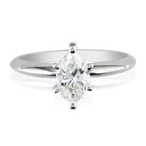   Rings: 1ct Marquise Diamond Solitaire Ring in 14k White Gold: Jewelry