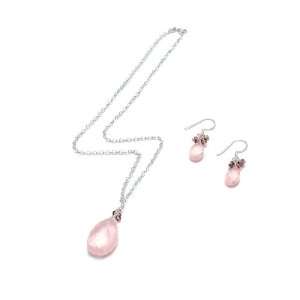 Angel Rocks Rose Quartz Faceted Earrings and Necklace Set