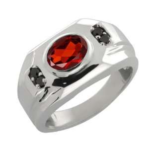    1.18 Ct Red Garnet & Black Diamonds Mens Silver Ring Jewelry