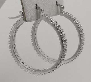 Diamonique CZ Hoop Earrings Sterling Silver 1 3/4  
