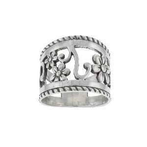    Contemporary Wide Flower Sterling Silver Ring Size 6 Jewelry