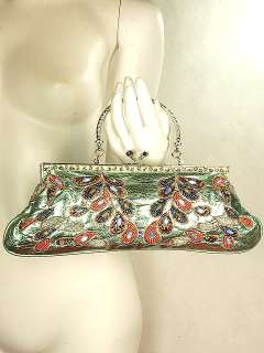 GREEN Beads Sequins Evening Clutch Purse Handbag #598  