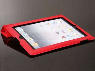 Red Magnetic Leather Smart Cover w/ Back Case F iPad 2  