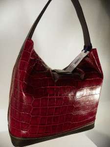 NWT Dooney & Bourke Croco Embossed Leather Logo Lock Hobo Handbag~Red 