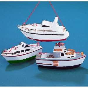  Wooden White & Green Yacht Boat Christmas Ornament #C0554 