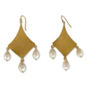  Gold vermeil pearl dangle earrings, Seduction Jewelry