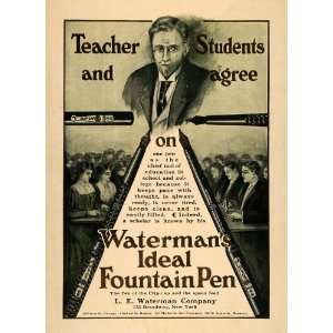 1906 Ad L. E. Waterman Fountain Pen Students Teachers   Original Print 