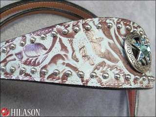 WESTERN EMBOSSED ITALIAN LEATHER HORSE HEADSTALL BREAST COLLAR CONCHO 