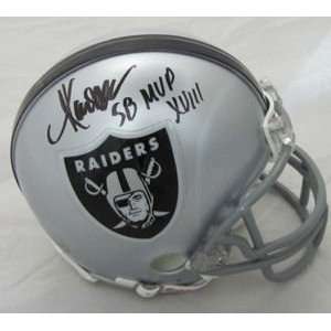   Hand signed Oakland Raiders Mini Helmet with SB XVIII MVP Inscription