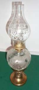 Oil lamp mettle base Clear pattern glass font sp. Chimney  