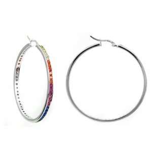  Hoop Earring with Multi Color Stone CHELINE Jewelry