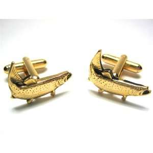  Trout Fish Fishing Hunting Cufflinks Gold Plated Jewelry