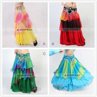 New Belly dance Costume Colorful Spiral big circle 3 Layers skirt 16 