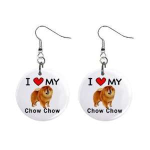  I Love My Chow Chow Button Earrings 