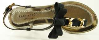 KATE SPADE INDIRA Black Patent Gold Chain Womens Shoes Designer Thong 