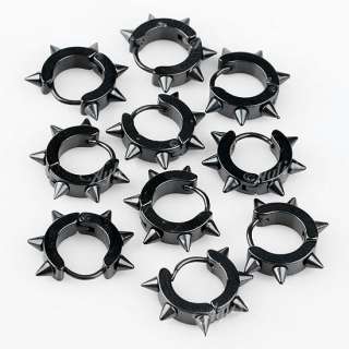 10 pcs Black Hoop Spike Stud Mens Earring 0.9mm Pin Stainless Steel 