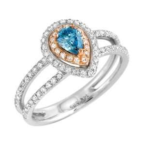   CT Blue Round Center Diamond and 0.17ct Melee in 14k WG Ring Jewelry