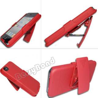Belt Clip Holster Hard Case Cover For iPhone 4 4G Red  