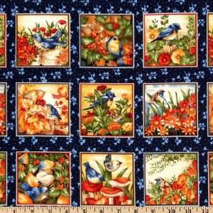  45 Wide Bluebird Serenade Squares Navy Fabric By The 