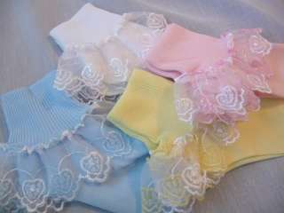 Frilly Lace Heart Dress Socks Pink White Blue Yellow!  