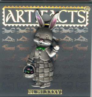 Pewter Bunny with Colored Eggs Pin by JJ   Gift Boxed  