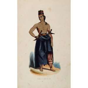   Man Knives Java Indonesia   Hand Colored Print