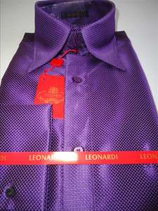 Mens Leonardi Purple Diamond Cut 3 Button High Collar French Cuff 
