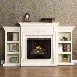  SEI Tennyson Ivory Gel Fuel Fireplace with Bookcases 