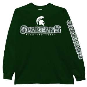   State Spartans Green Text Logo Long Sleeve T shirt: Sports & Outdoors