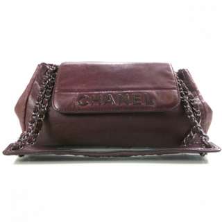 CHANEL Leather LAX E/W Flap Hobo Bag Purse Purple  