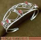 Native American Navajo Silver Coral Cuff Bracelet  