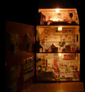 DIY Wooden Doll house Miniature LED Light Eternal para chart homes 