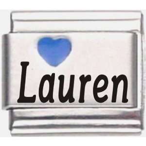    Lauren Dark Blue Heart Laser Name Italian Charm Link Jewelry