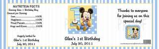 Baby Mickey Mouse 1st Birthday WATER BOTTLE LABELs  