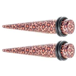 Pair of 7/16 Brown Leopard Animal Wrap Acrylic Taper Stretcher Plugs