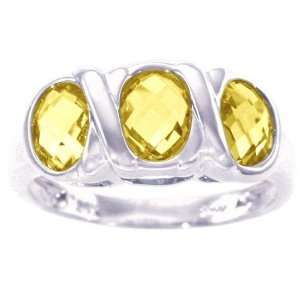   Three Stone Gem Ring Lemon Citrine/Briolette, size7: diViene: Jewelry