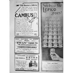   1907 ADVERTISEMENT CAMBUS SWAN PEN PRISM GLASSES LEMCO