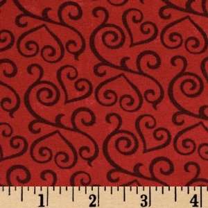  44 Wide Moda L`Amour Heart Scrolls Red Fabric By The 