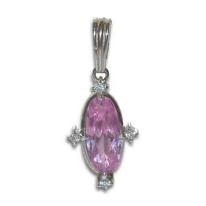  Ladies Sterling Silver 925 & Pink CZ Necklace Pendant 