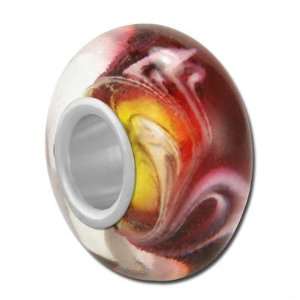  14mm Orange & Purple Swirls Large Hole Glass Beads 