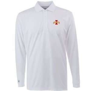  Iowa State Long Sleeve Polo Shirt (White): Sports 