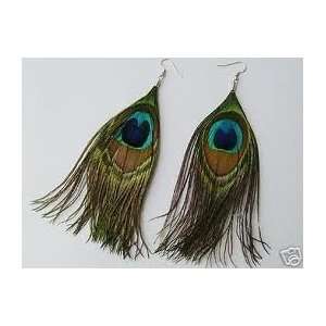  One Pair Natural Feather Peacock Earrings: Home & Kitchen