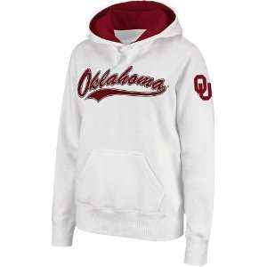 Oklahoma Sooners Ladies White Felt Script Pullover Hoodie Sweatshirt 