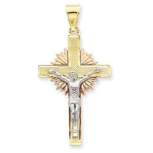 14k Gold Tri Color Diamond Cut Crucifix Pendant 3.09 gr. Jewelry