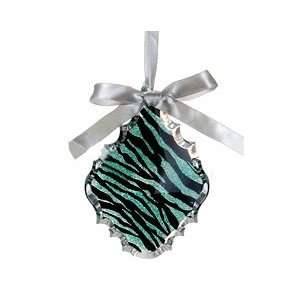   Teal Zebra Print Teardrop Prism Christmas Ornament 